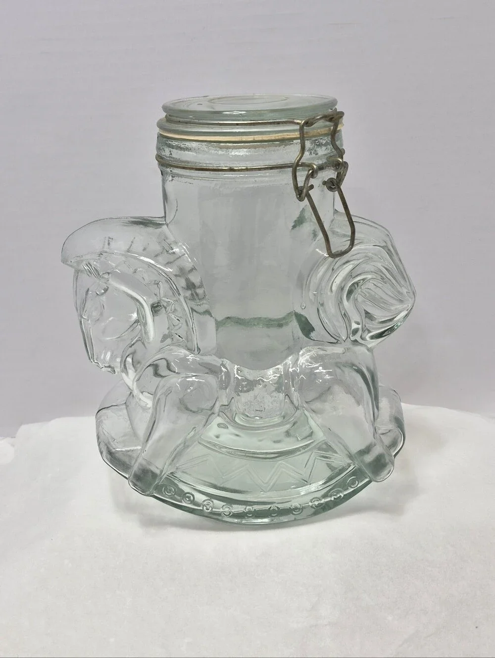 Large Vintage Glass Rocking Horse Hinged Jar